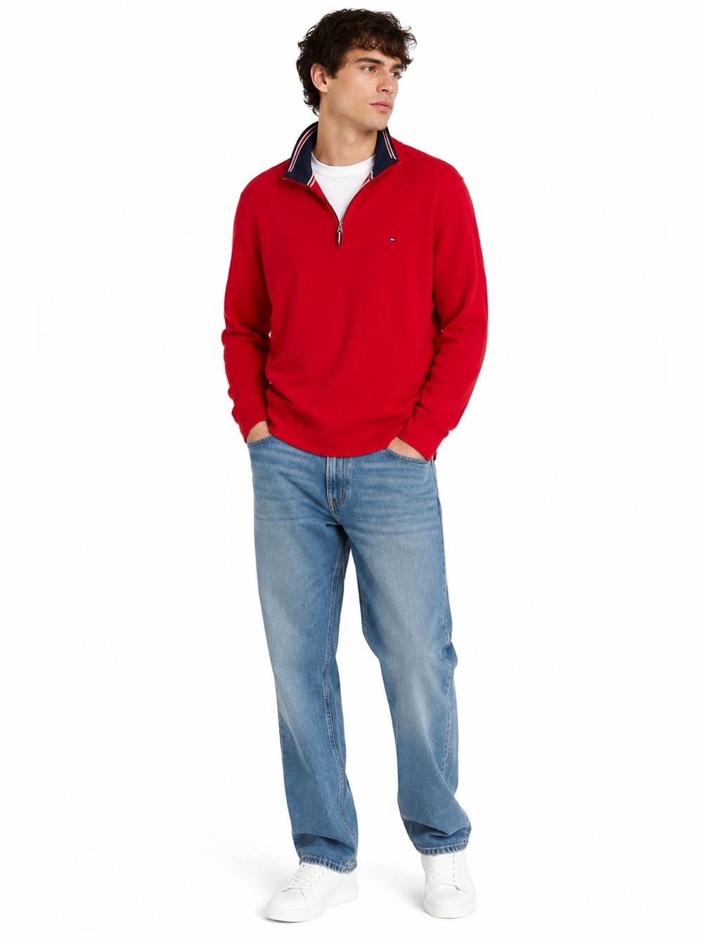 NWT Tommy Hilfiger TH Flex Red Quarter Zip Pullover Sweater XXL